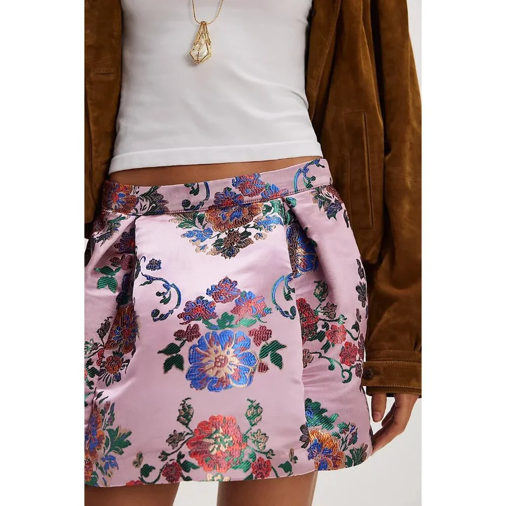 Free People Pink Brocade Floral Mini Skirt - Picture 7 of 11